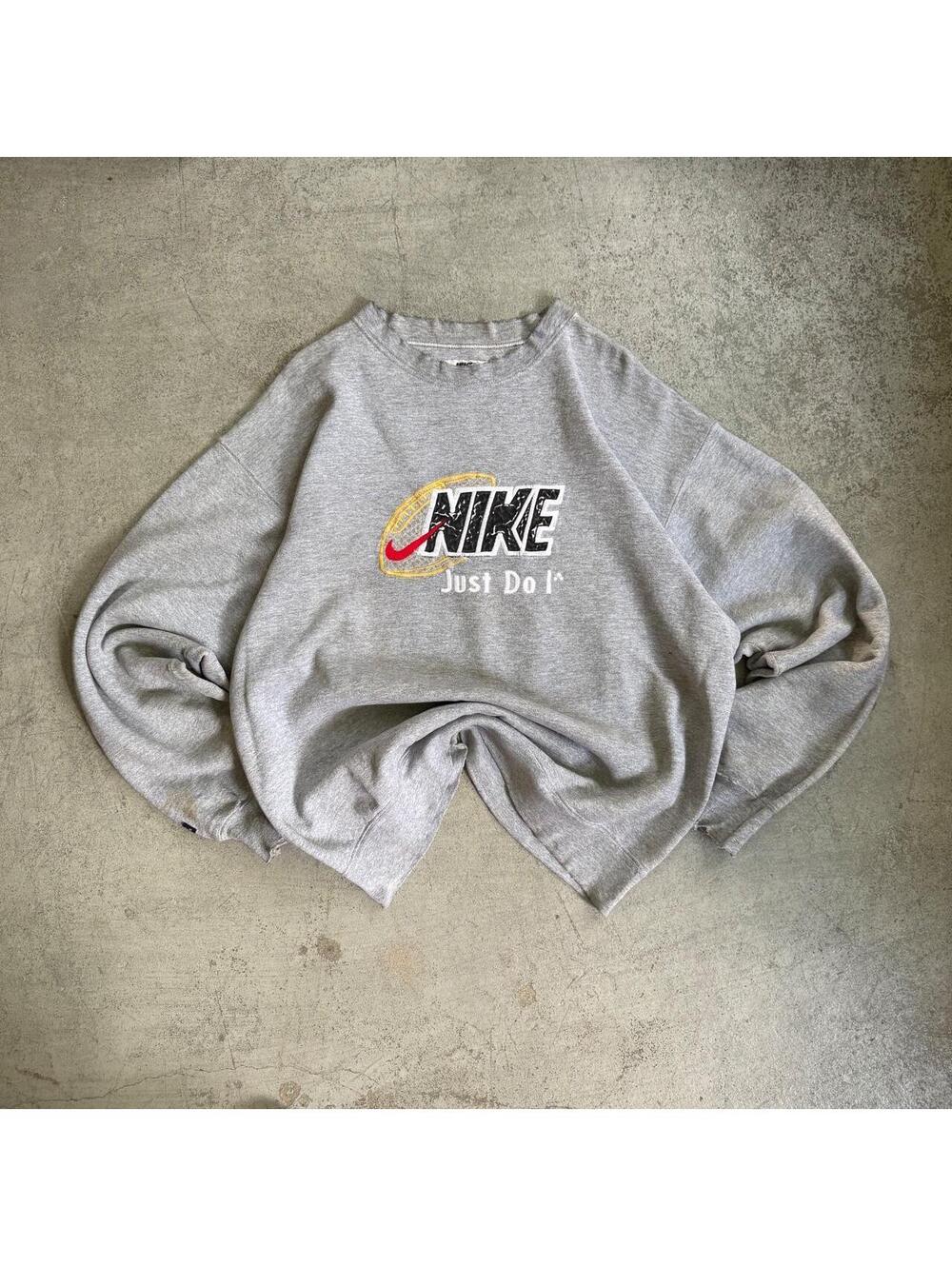 Vintage 90s Nike Embroidered Logo Grey Distressed Crewneck Sweatshirt